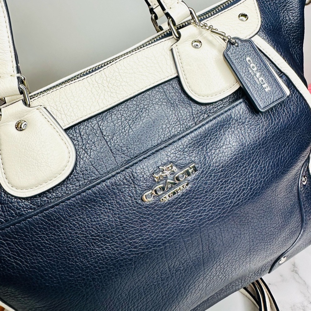EUC Coach Midnight Navy Blue & Chalk Spectator Leather Mickie Satchel - Picture 7 of 16
